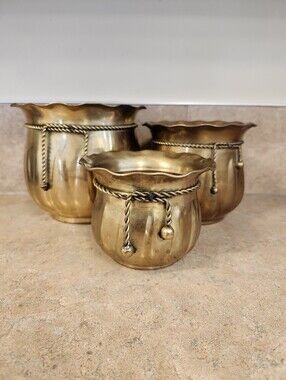 Vintage Bundle Three Brass Planter Pots